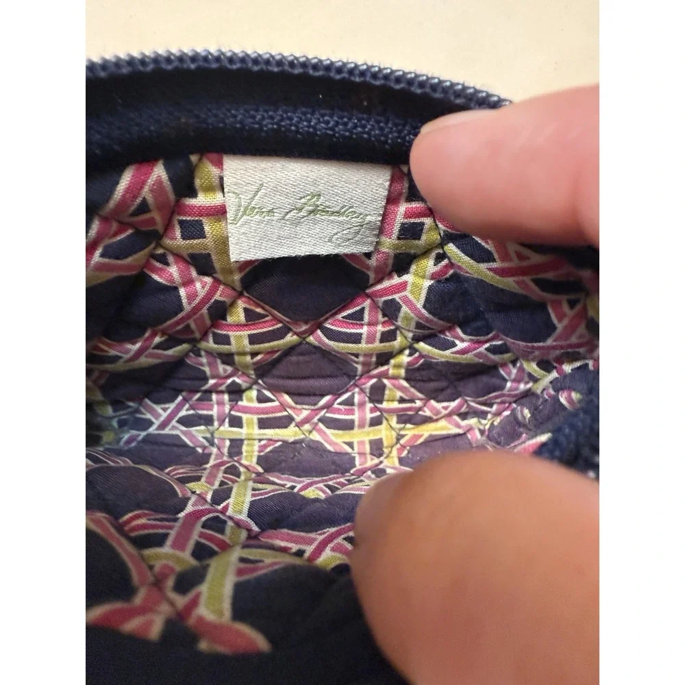 Vera Bradley Navy Floral Quilted Zipper Small Coin Purse